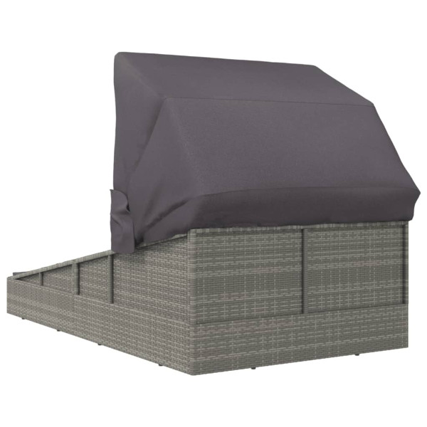 Tumbona con toldo plegable ratán sintético gris 200x114x128 cm M 5