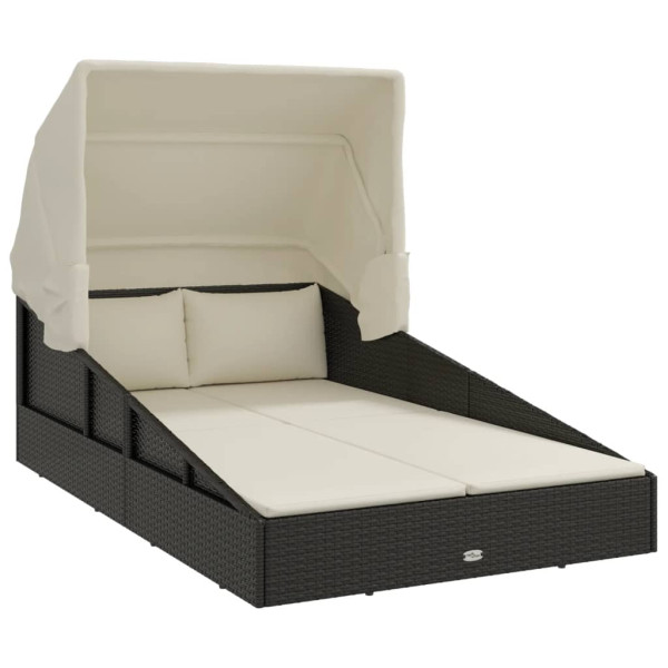 Tumbona con toldo plegable ratán sintético negro 200x114x128 cm M 2