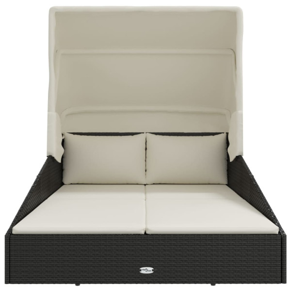 Tumbona con toldo plegable ratán sintético negro 200x114x128 cm M 3