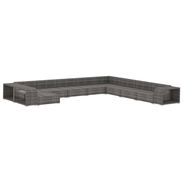 Set de muebles de jardín 11 pzas y cojines ratán sintético gris M 3