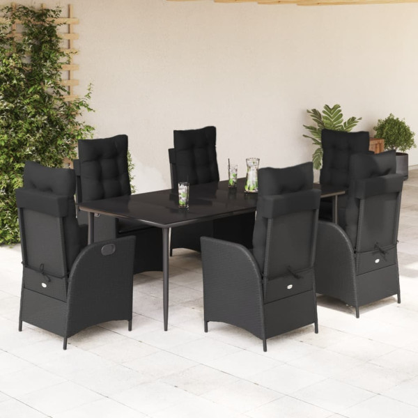 Set de comedor de jardín 7 pzas y cojines ratán sintético negro D