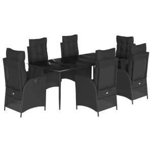 Set de comedor de jardín 7 pzas y cojines ratán sintético negro H