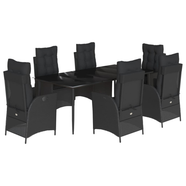 Set de comedor de jardín 7 pzas y cojines ratán sintético negro M 2