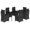7 pcs conjunto de jantar p/ jardim c/ almofadões vime PE preto 2