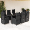 Set de comedor de jardín 9 pzas y cojines ratán sintético negro 1