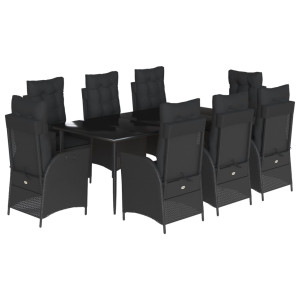 Set de comedor de jardín 9 pzas y cojines ratán sintético negro H