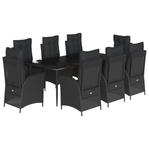 Set de comedor de jardín 9 pzas y cojines ratán sintético negro M 2