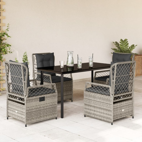 Set comedor de jardín 5 piezas con cojines ratán sintético gris D