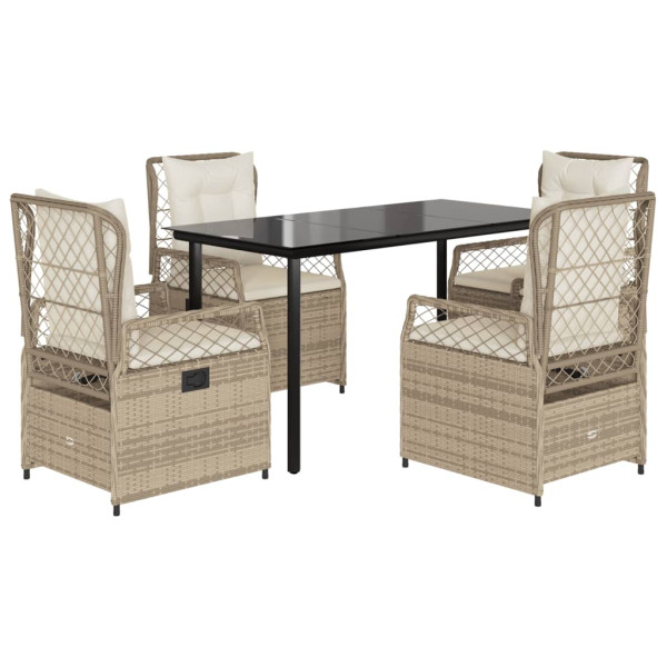 Set comedor de jardín 5 pzas con cojines ratán sintético beige M 2