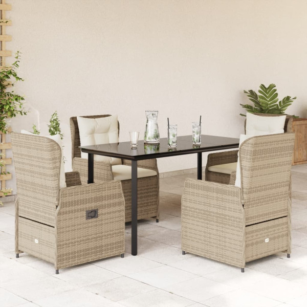 Set comedor de jardín 5 pzas con cojines ratán sintético beige D