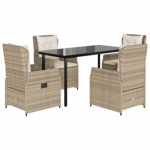 Set comedor de jardín 5 pzas con cojines ratán sintético beige H