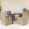 Set comedor de jardín 5 pzas con cojines ratán sintético beige 1