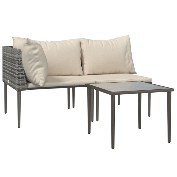 Set de muebles de jardín 3 pzas y cojines ratán sintético gris M 3