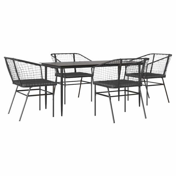 Conjunto de jantar jardim 5 peças almofadas vidro vime PE preto M 2