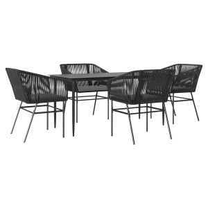 Conjunto de jantar jardim 5 peças almofadas vidro vime PE preto H