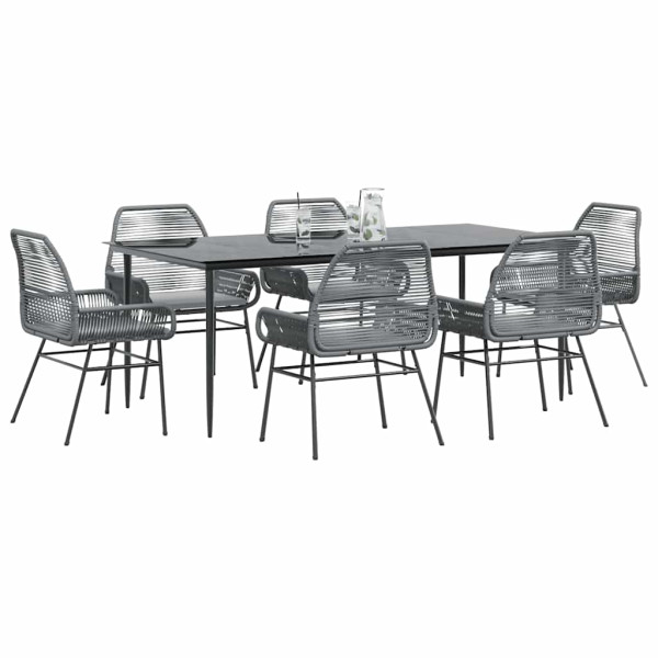 Juego comedor jardín 7 pzas cojines ratán sintético vidrio gris D