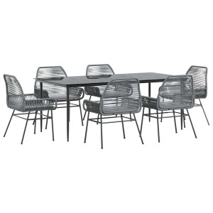 Juego comedor jardín 7 pzas cojines ratán sintético vidrio gris H