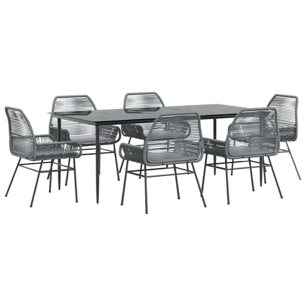 Juego comedor jardín 7 pzas cojines ratán sintético vidrio gris M 2