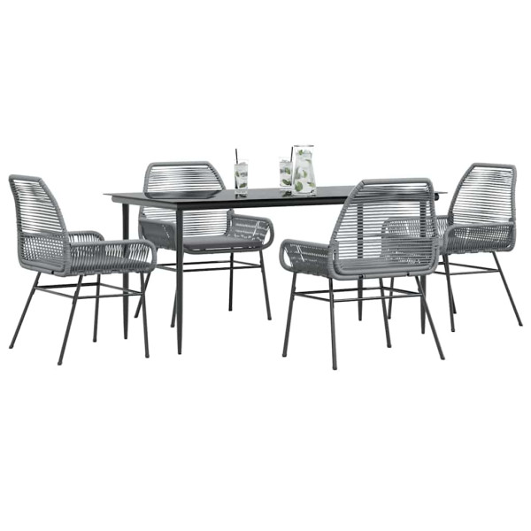 Juego comedor jardín 5 pzas cojines ratán sintético vidrio gris D