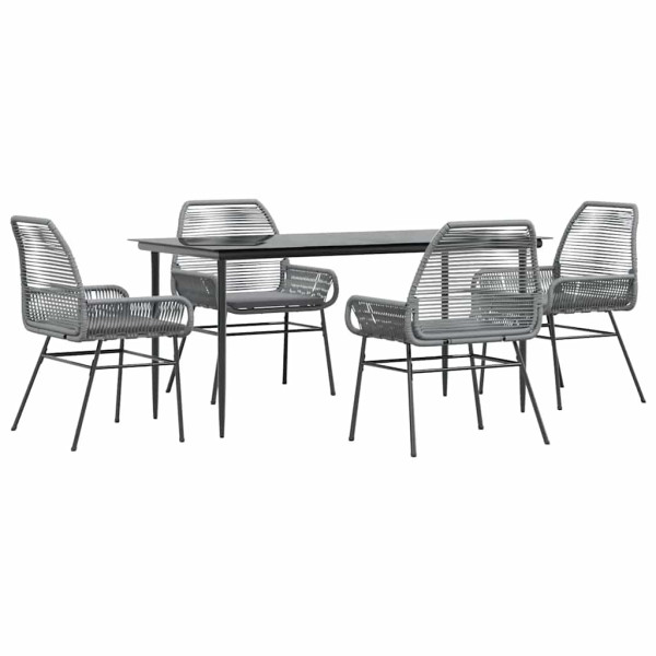 Juego comedor jardín 5 pzas cojines ratán sintético vidrio gris M 2