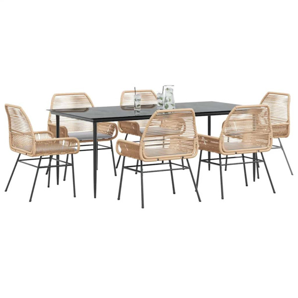 Juego de comedor de jardín 7 pzas con cojines ratán PE marrón D