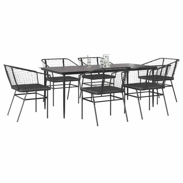 Set de comedor de jardín 7 piezas cojines ratán sintético negro D
