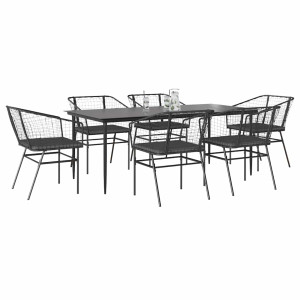 Set de comedor de jardín 7 piezas cojines ratán sintético negro H