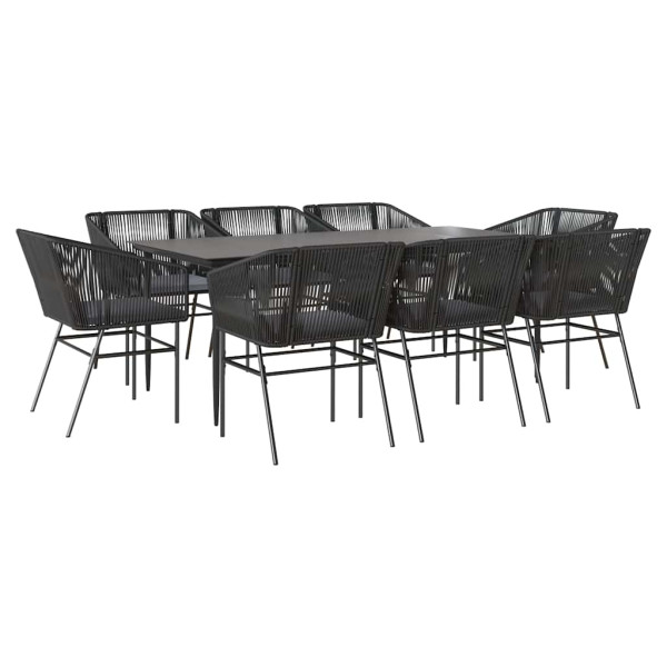 Conjunto de jantar jardim 9 peças almofadas vidro vime PE preto M 2