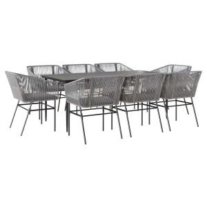 Juego comedor jardín 9 pzas cojines ratán sintético vidrio gris H