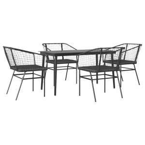 Juego de comedor jardín 5 piezas cojines ratán sintético negro H