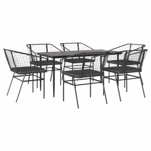 Set de comedor de jardín 7 piezas cojines ratán sintético negro H