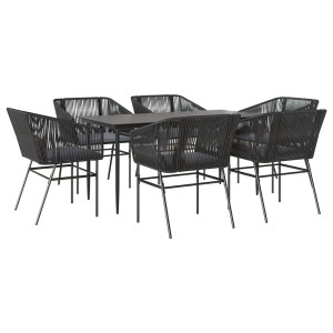 Set de comedor de jardín 7 piezas cojines ratán sintético negro H