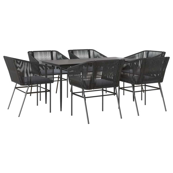 Set de comedor de jardín 7 piezas cojines ratán sintético negro M 2