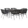 Set de comedor de jardín 7 piezas cojines ratán sintético negro 2