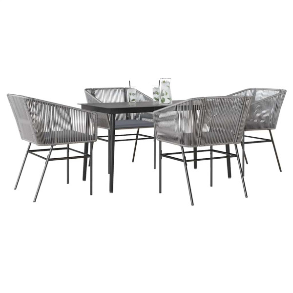 Juego comedor jardín 5 pzas cojines ratán sintético vidrio gris D