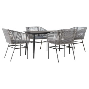 Juego comedor jardín 5 pzas cojines ratán sintético vidrio gris H
