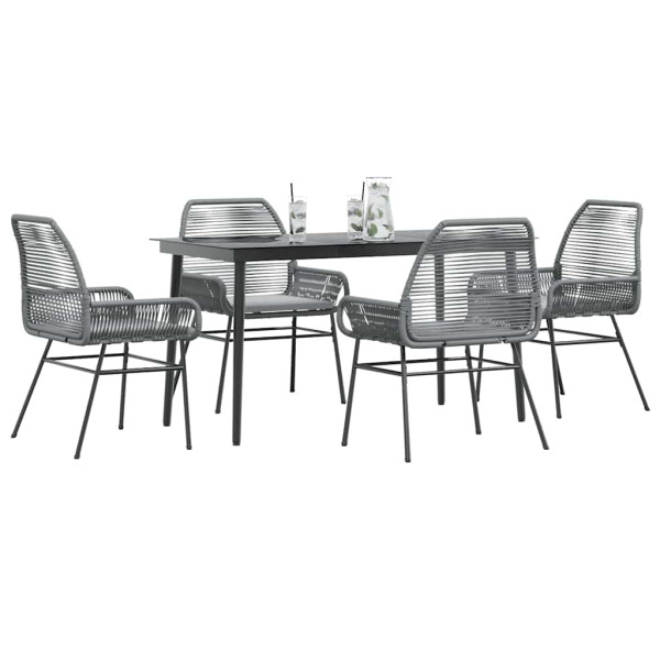 Juego comedor jardín 5 pzas cojines ratán sintético vidrio gris D