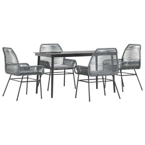 Juego comedor jardín 5 pzas cojines ratán sintético vidrio gris H