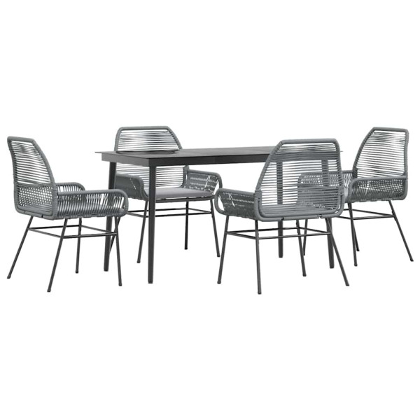 Juego comedor jardín 5 pzas cojines ratán sintético vidrio gris M 2