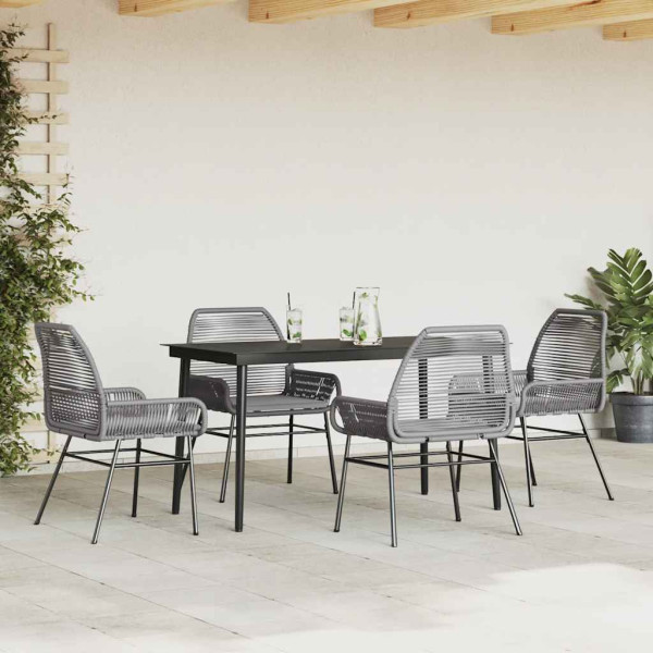 Juego comedor jardín 5 pzas cojines ratán sintético vidrio gris M 3