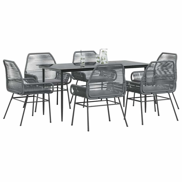 Juego comedor jardín 7 pzas cojines ratán sintético vidrio gris D