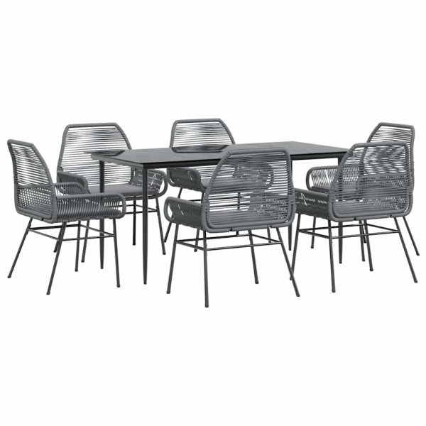 Juego comedor jardín 7 pzas cojines ratán sintético vidrio gris M 2