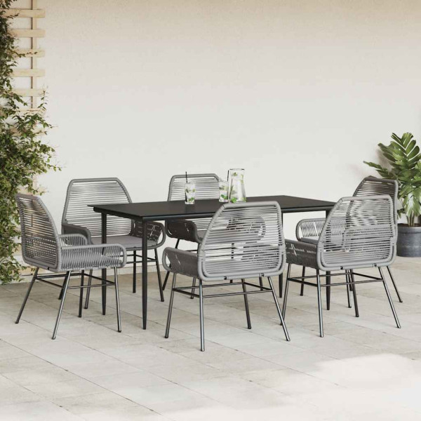 Juego comedor jardín 7 pzas cojines ratán sintético vidrio gris M 3