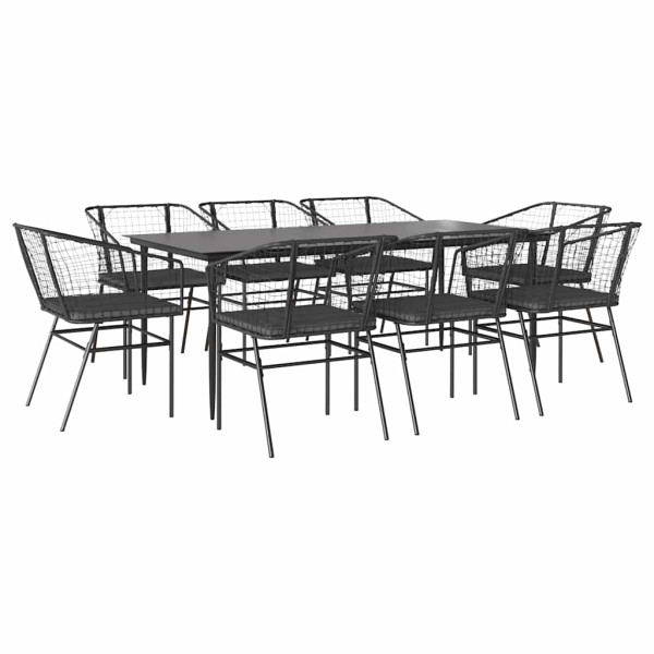 Set de comedor jardín 9 piezas cojines ratán polivinílico negro M 2
