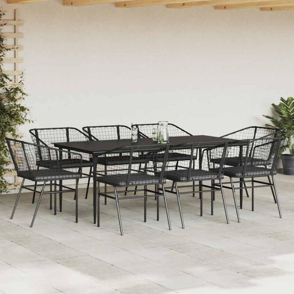 Set de comedor jardín 9 piezas cojines ratán polivinílico negro M 3