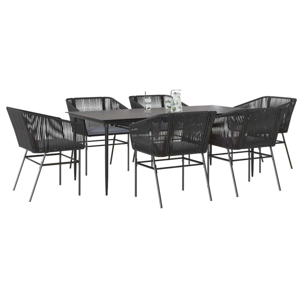 Set de comedor de jardín 7 piezas cojines ratán sintético negro D