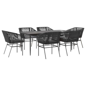 Set de comedor de jardín 7 piezas cojines ratán sintético negro H
