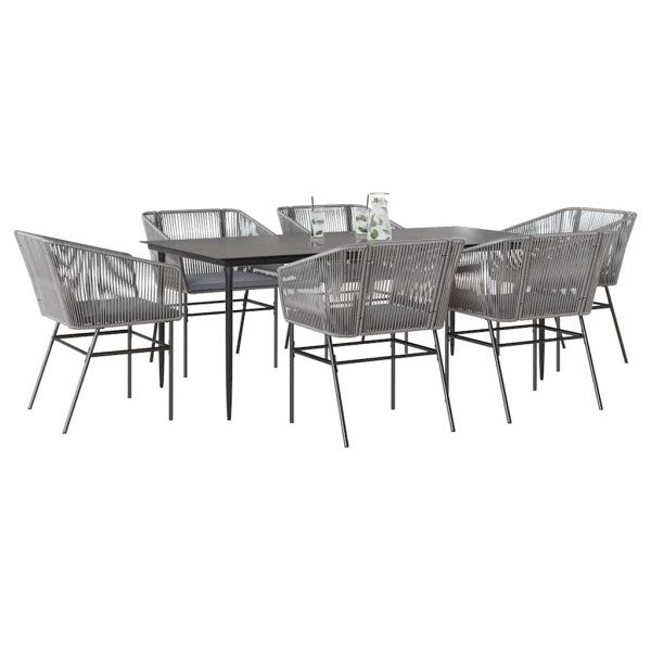 Juego comedor jardín 7 pzas cojines ratán sintético vidrio gris D