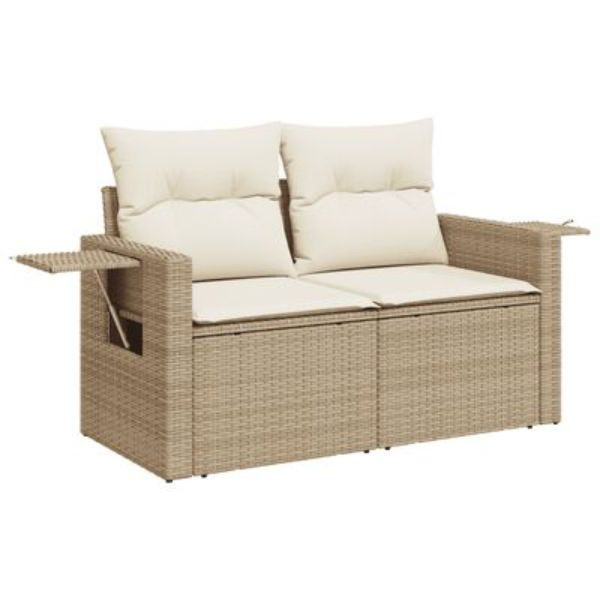 Set sofás de jardín 7 piezas y cojines ratán sintético beige M 2