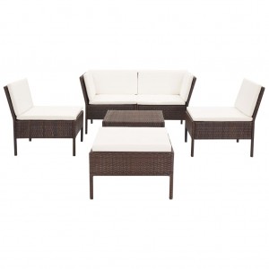 Conjunto lounge jardim c/ almofadões 6 pcs vime PE castanho H